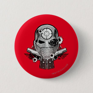Macaron Rond 5 Cm Suicide Squad   Deadshot Mask & Guns Tattoo Art