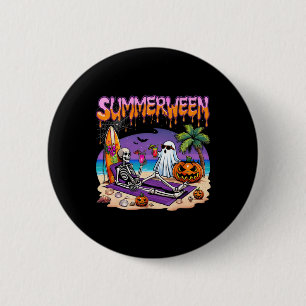 Macaron Rond 5 Cm Summerween Skeleton Ghost Beach Drôle Éffrayant Ha