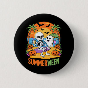 Macaron Rond 5 Cm Summerween Skeleton Ghost Beach Halloween Fu