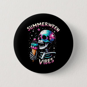 Macaron Rond 5 Cm Summerween Vibes Skeleton Crème glacée été Hallowe