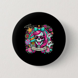 Macaron Rond 5 Cm Summerween Vibes Skeleton Vacances Éffrayantes Hal