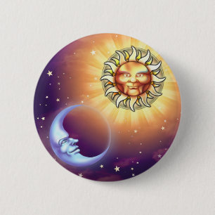 Macaron Rond 5 Cm Sun et bouton de visages de lune