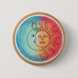 Macaron Rond 5 Cm Sun et lune dans l'amour