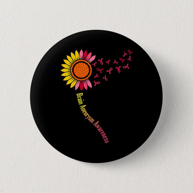 Macaron Rond 5 Cm Sunflower Cerveau Aneurysme Mois de sensibilisatio (Devant)