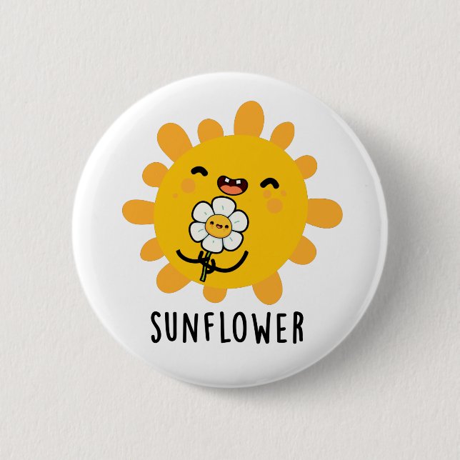 Macaron Rond 5 Cm Sunflower Drôle Soleil Et Fleur Pun (Devant)