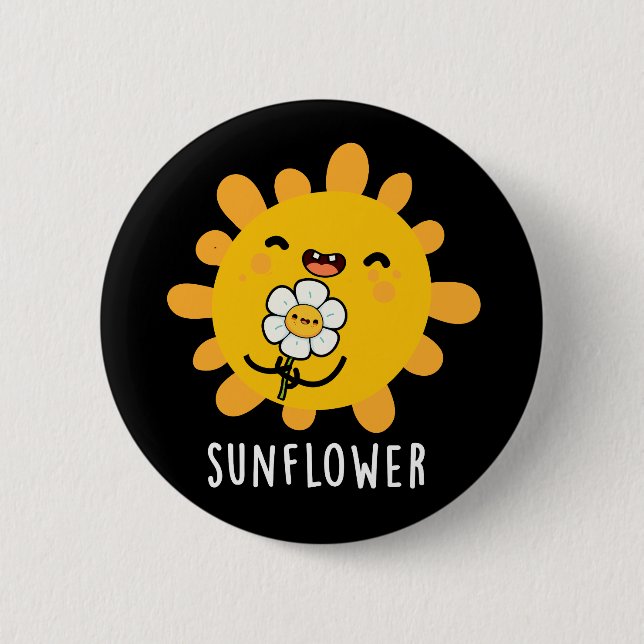 Macaron Rond 5 Cm Sunflower Funny Soleil Et Fleur Pun Dark BG (Devant)