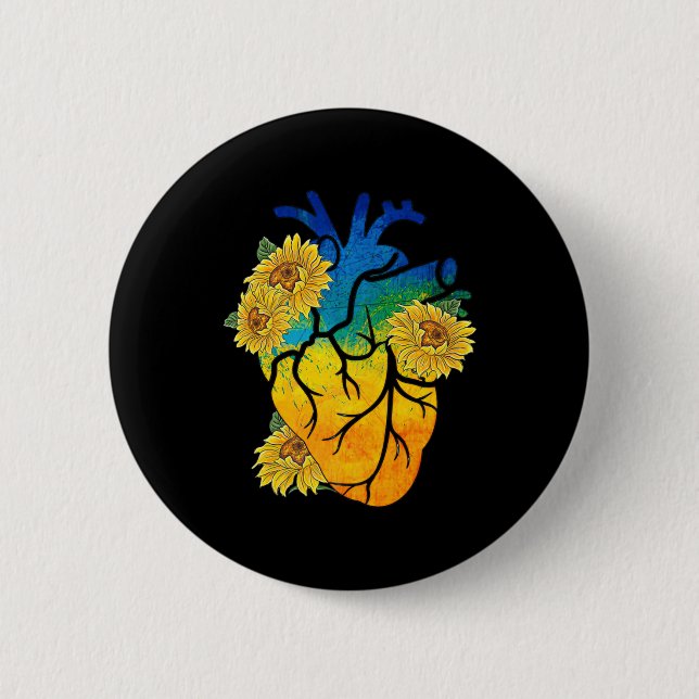 Macaron Rond 5 Cm Sunflower Heart Ukraine Pavillon ukrainien avec (Devant)
