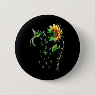 Macaron Rond 5 Cm Sunflower Hummingbird Ribbon Santé mentale Award