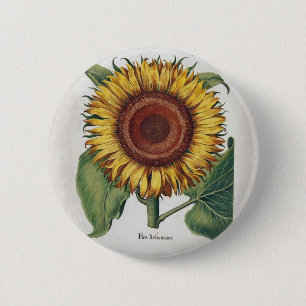 Macaron Rond 5 Cm Sunflower Vintage Damask Flower Pattern Art