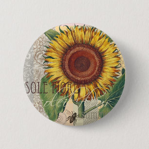 Macaron Rond 5 Cm Sunflower Vintage Damask Flower Pattern Art