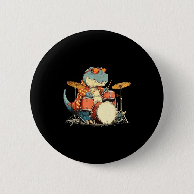 Macaron Rond 5 Cm Sungles Rockstar Dinosaur With Cool Drums Costume  (Devant)