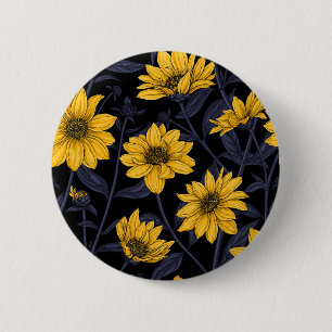 Macaron Rond 5 Cm Sunroot, tournesol sauvage en jaune et bleu