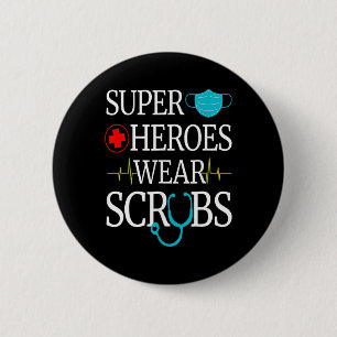 Macaron Rond 5 Cm Super Héros Portent Des Scrubs Nurs Médicales