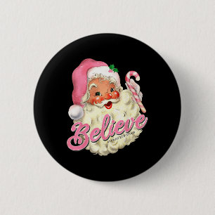 Macaron Rond 5 Cm Super Père Noël rose Vintage Croire Noël
