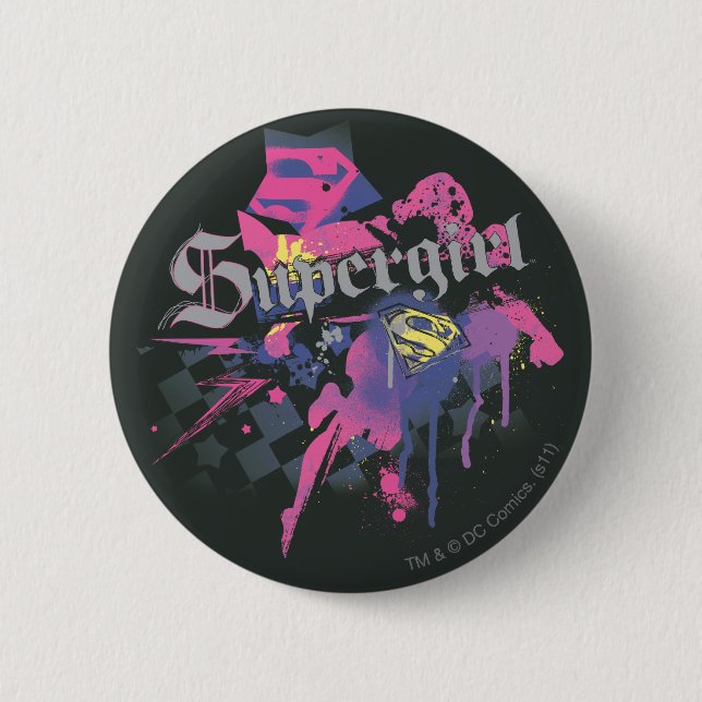 Macaron Rond 5 Cm Supergirl À damiers Splatter (Devant)