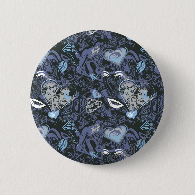 Macaron Rond 5 Cm Supergirl Coeurs et lèvres Motif (Devant)