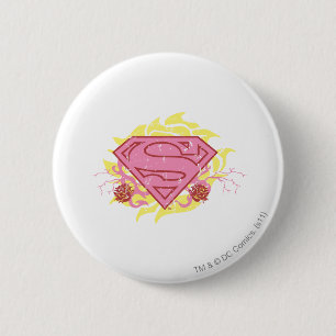 Macaron Rond 5 Cm Supergirl Fleurs roses