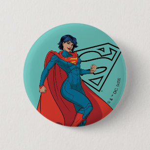 Macaron Rond 5 Cm Supergirl Hovering en costume bleu
