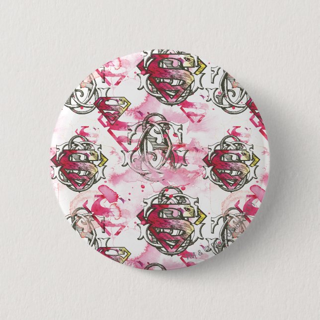 Macaron Rond 5 Cm Supergirl Motif d'encre rose (Devant)