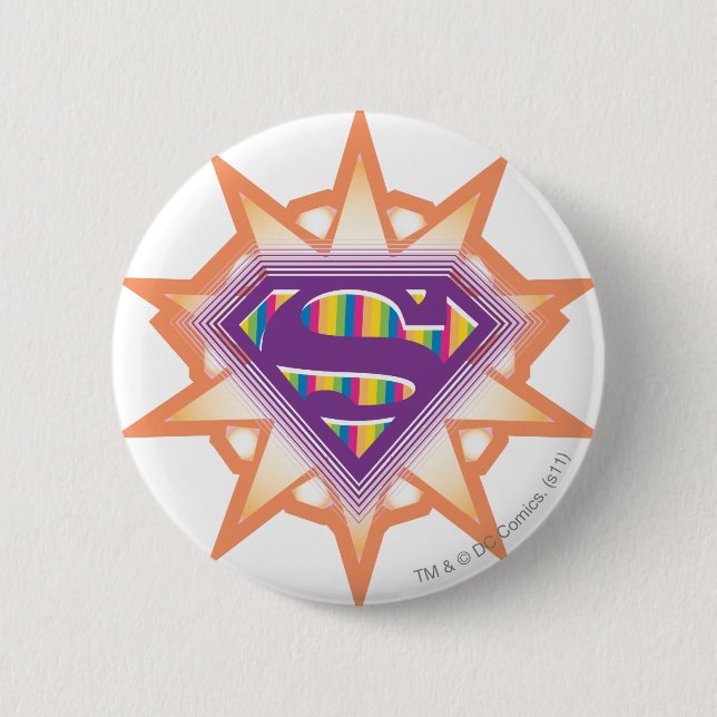 Macaron Rond 5 Cm Supergirl Orange Starburst (Devant)