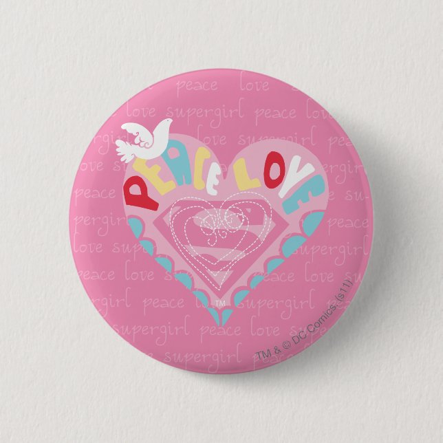 Macaron Rond 5 Cm Supergirl Paix et amour rose (Devant)