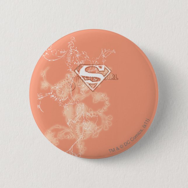 Macaron Rond 5 Cm Supergirl Pêche motif floral (Devant)