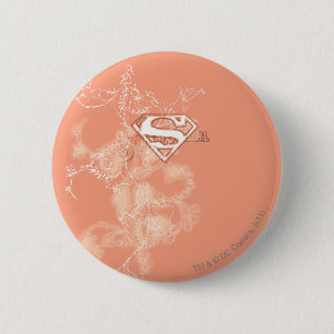 Macaron Rond 5 Cm Supergirl Pêche motif floral