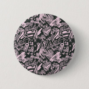 Macaron Rond 5 Cm Supergirl Pink et Black Scribbles