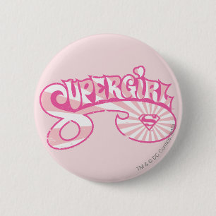 Macaron Rond 5 Cm Supergirl Pink Logo Star Burst