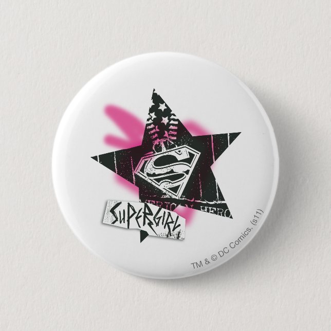 Macaron Rond 5 Cm Supergirl Pink Spray Star Peinture (Devant)