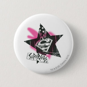 Macaron Rond 5 Cm Supergirl Pink Spray Star Peinture