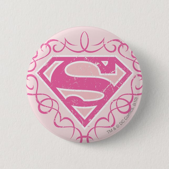 Macaron Rond 5 Cm Supergirl Pink Stripes (Devant)