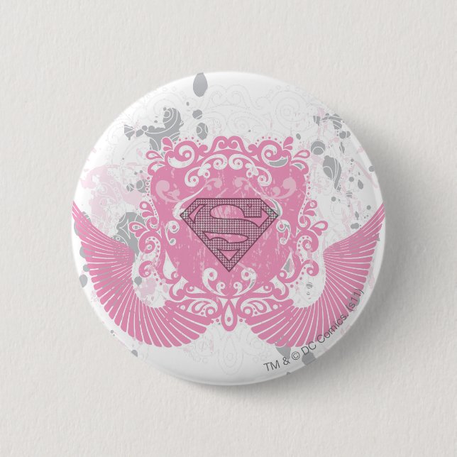 Macaron Rond 5 Cm Supergirl rose aile design (Devant)