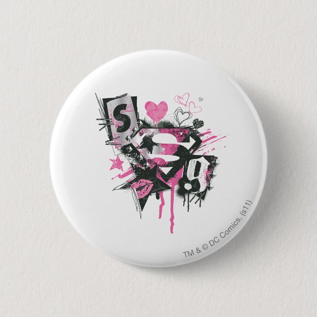 Macaron Rond 5 Cm Supergirl Spills and Scribbles Collage (Devant)
