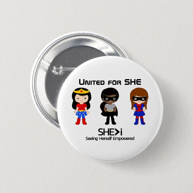 Macaron Rond 5 Cm SUPERHERO Black Outline - United for SHE (Devant & derrière)