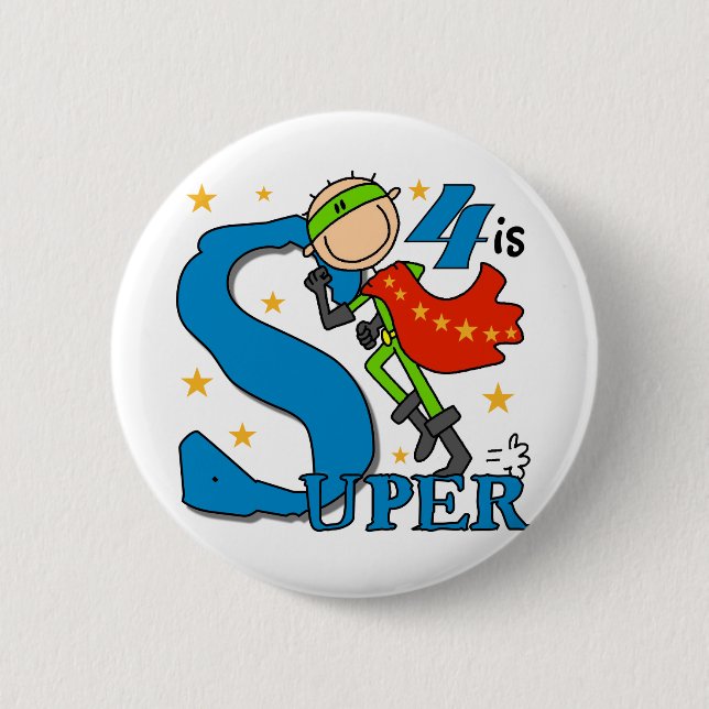 Macaron Rond 5 Cm Superhero Boy 4th Birthday Tshirts et cadeaux (Devant)