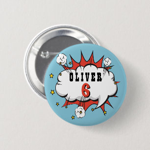 Macaron Rond 5 Cm Superhero Comic Speech Bubble Boy Anniversaire