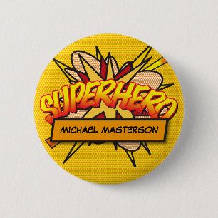 Macaron Rond 5 Cm SUPERHERO Fun Modern Comic Book Personnalisé