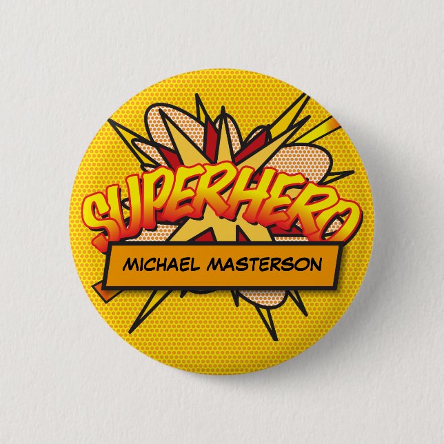 Macaron Rond 5 Cm SUPERHERO Fun Modern Comic Book Personnalisé (Devant)