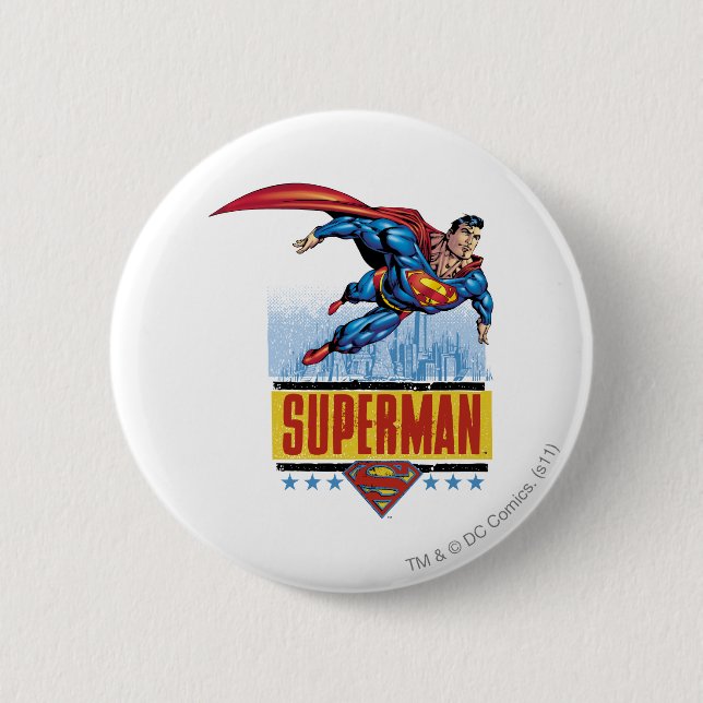 Macaron Rond 5 Cm Superman avec paysage urbain (Devant)