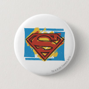 Macaron Rond 5 Cm Superman S-Shield   Logo Arrière - plan bleu peint