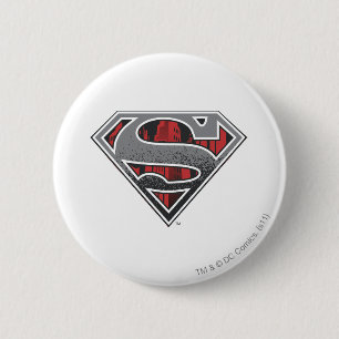 Macaron Rond 5 Cm Superman S-Shield   Logo de Grey et Red City