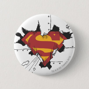 Macaron Rond 5 Cm Superman S-Shield  Logo de métal cassé