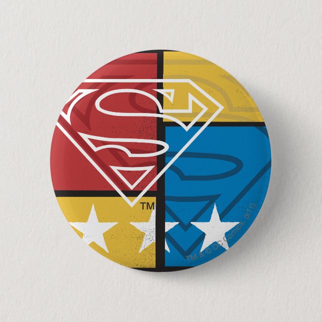 Macaron Rond 5 Cm Superman Shield avec étoiles (Devant)
