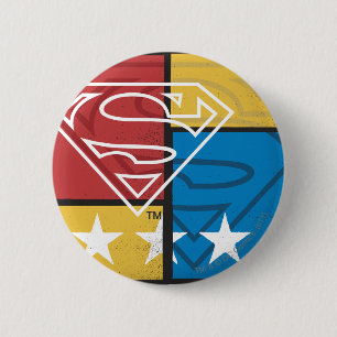 Macaron Rond 5 Cm Superman Shield avec étoiles