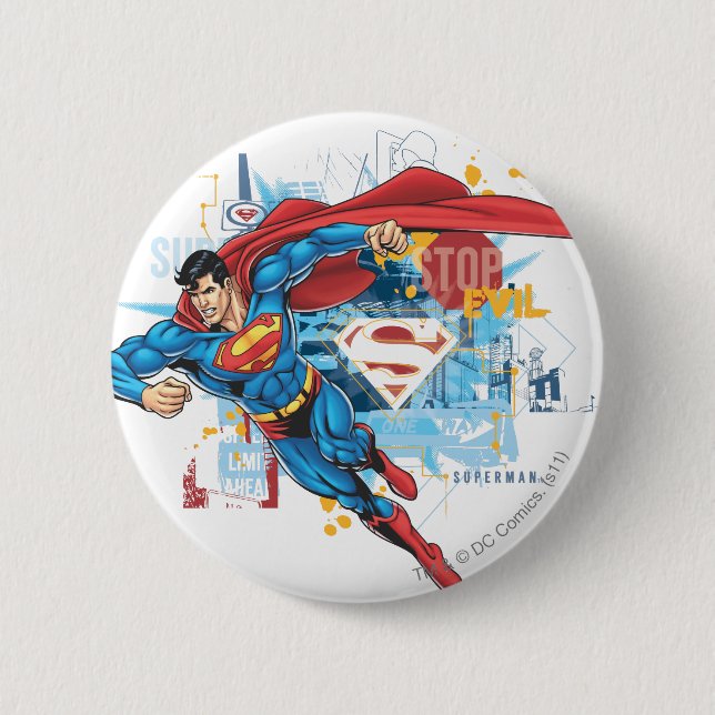 Macaron Rond 5 Cm Superman - Stop Evil (Devant)