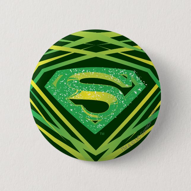 Macaron Rond 5 Cm Superman Stylisé | Logo Décoratif Vert (Devant)
