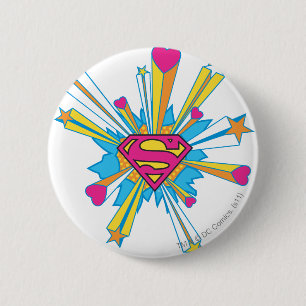 Macaron Rond 5 Cm Superman Stylisé Logo Pink with Hearts