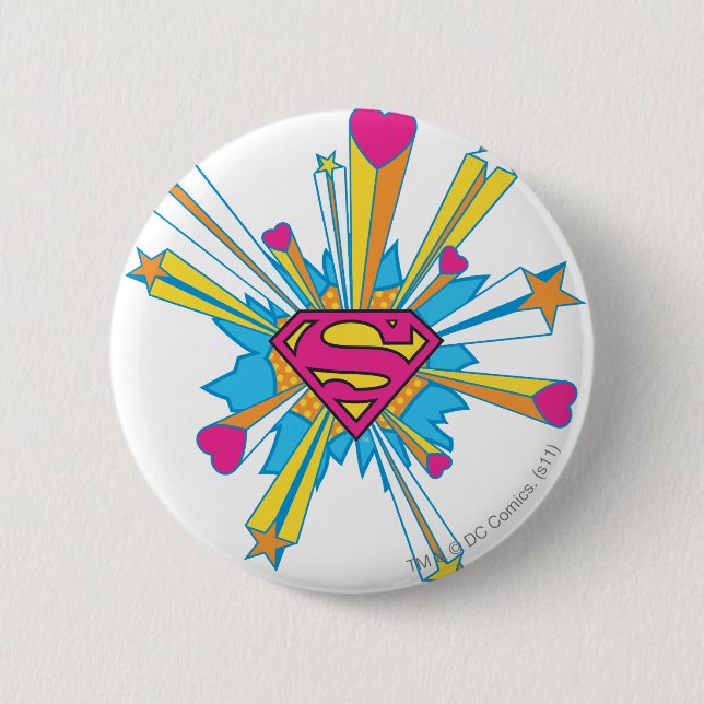 Macaron Rond 5 Cm Superman Stylisé | Logo rose avec coeur (Devant)