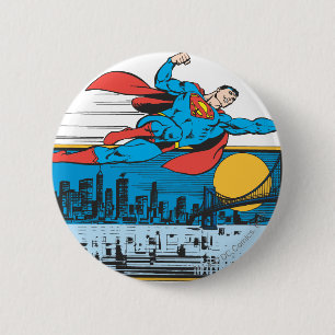 Macaron Rond 5 Cm Superman survole la ville